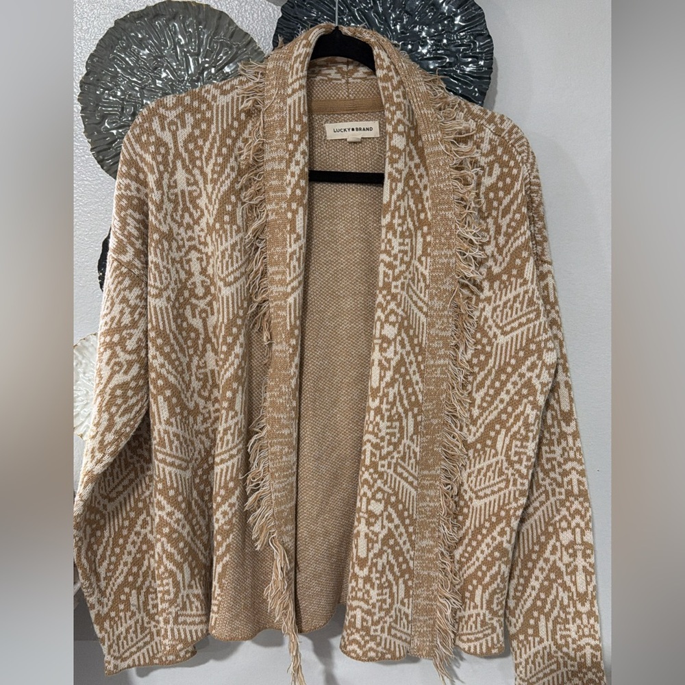 Lucky Brand Women's Tan and Cream Knit Cardigan